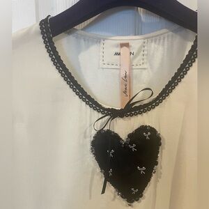 Marc Cain Silk Cream Top with Black Lace Trim and heart size 2